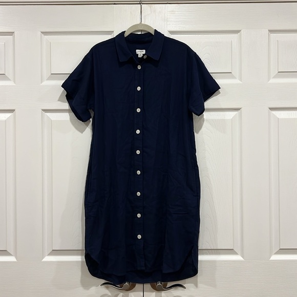 J. Crew Factory Linen-blend Belted Mini Shirtdress Navy Blue Size Small - Picture 7 of 9